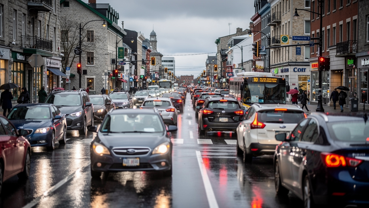 Circulation urbaine dense avec arrêts fréquents aux feux de circulation